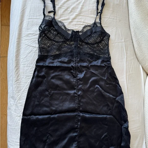 La Perla Black Silk Satin Chemise with Lace Detailing - Picture 1 of 9